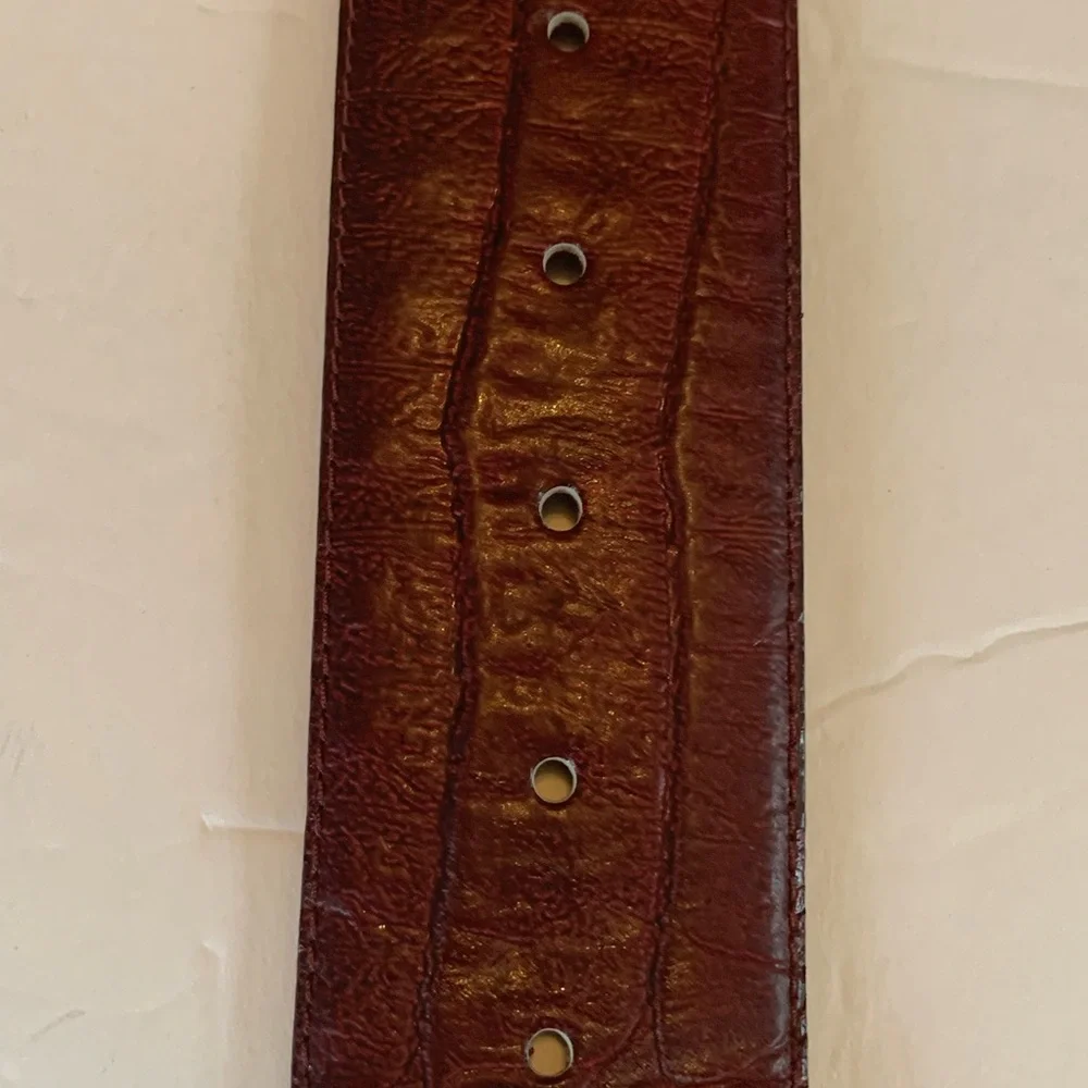 Vintage Milor Faux Alligator belt Gold Art Nouveau Modernist Buckle Brutalist